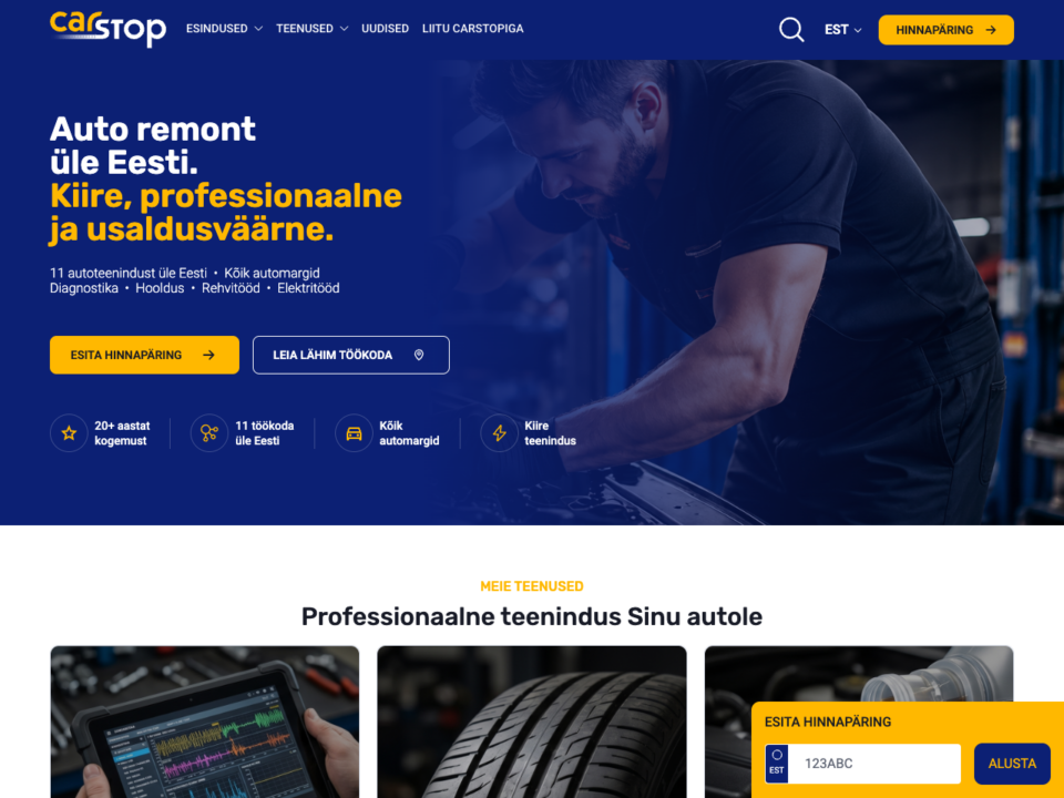 Carstop veebilehe arendus ja integratsioonid