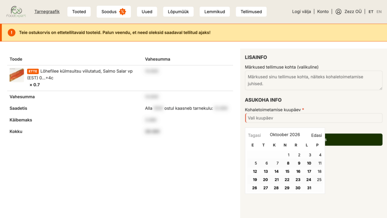 Foodexperti e-tellimiskeskus ja Directo integratsioon