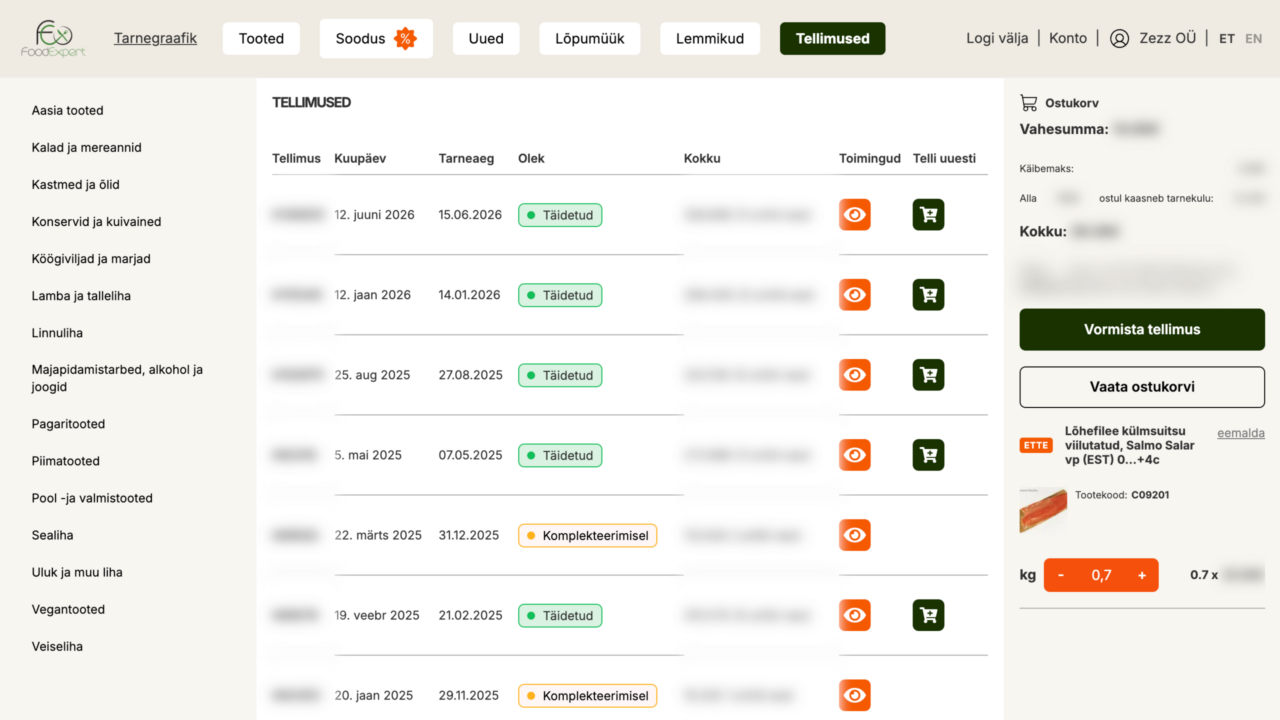 Foodexperti e-tellimiskeskus ja Directo integratsioon