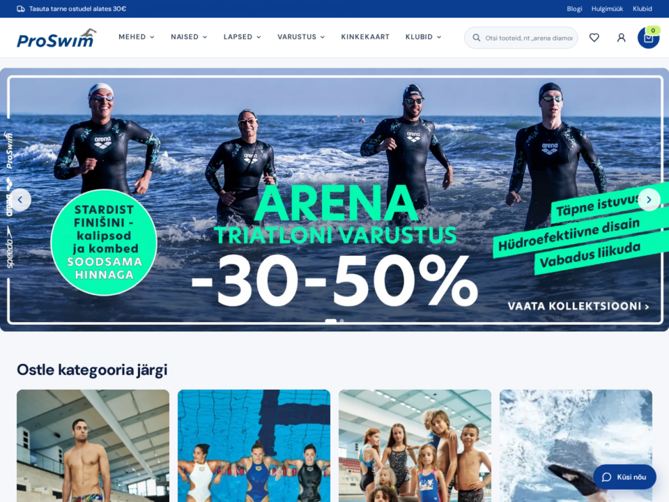 ProSwim e-pood: uus disain, klubihinnad ja laointegratsioonid