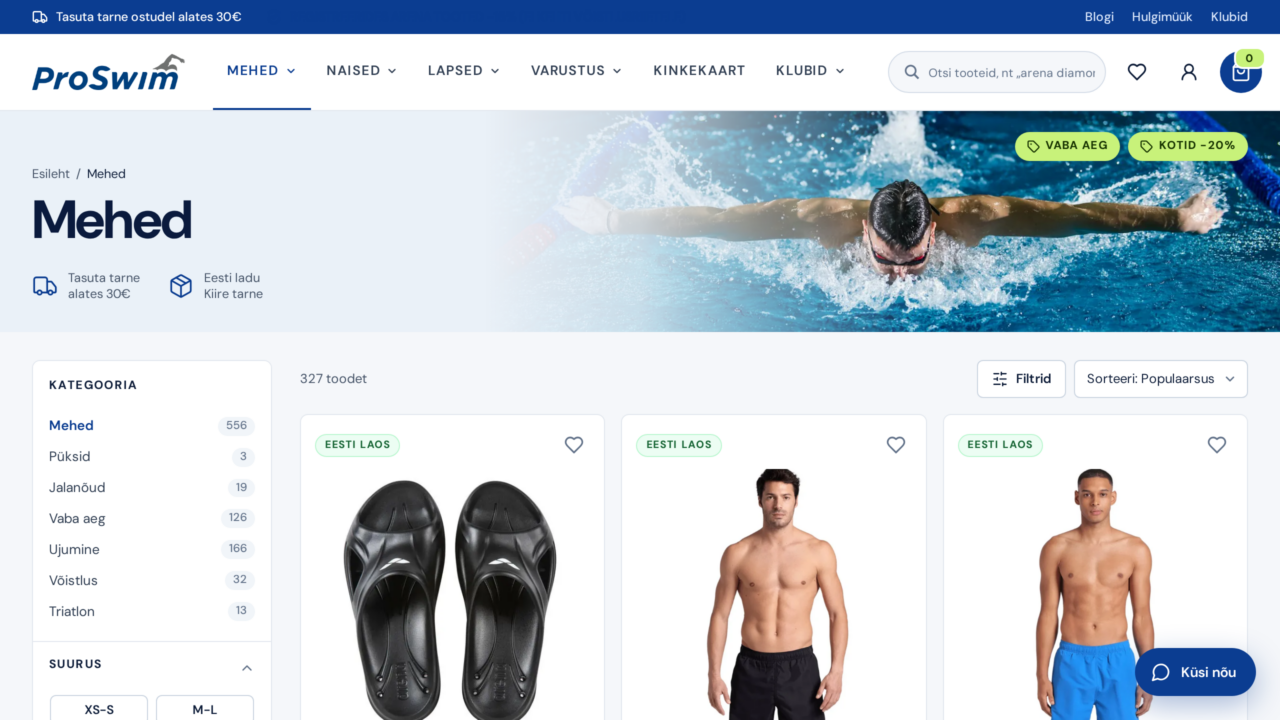 ProSwim e-pood: uus disain, klubihinnad ja laointegratsioonid