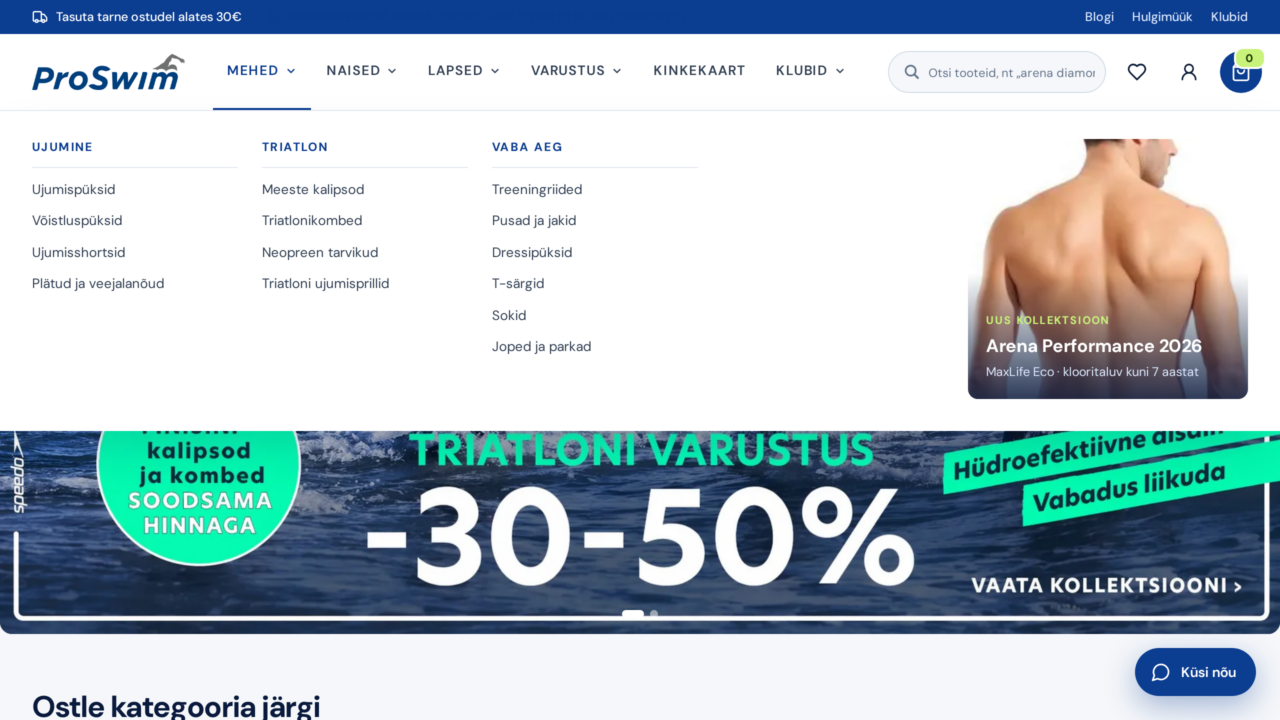 ProSwim e-pood: uus disain, klubihinnad ja laointegratsioonid