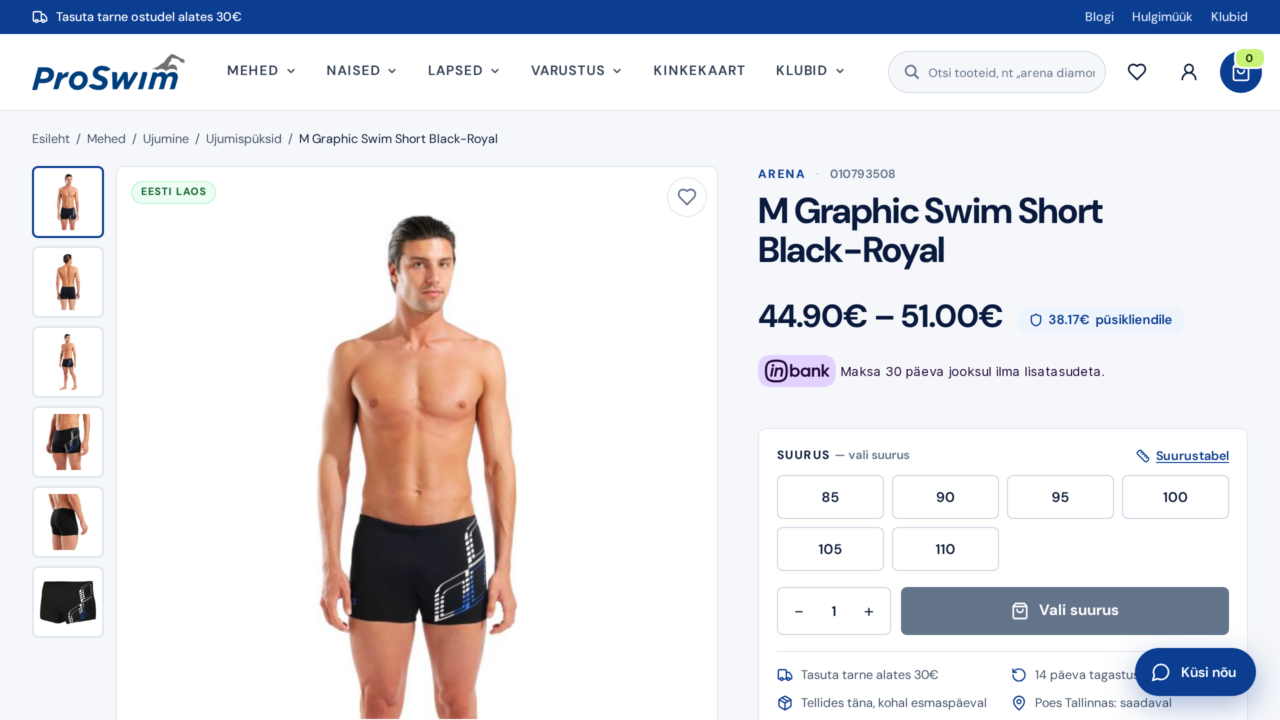 ProSwim e-pood: uus disain, klubihinnad ja laointegratsioonid