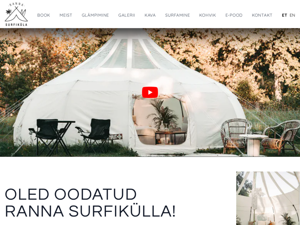 Ranna Surfiküla veebileht ja broneerimissüsteem