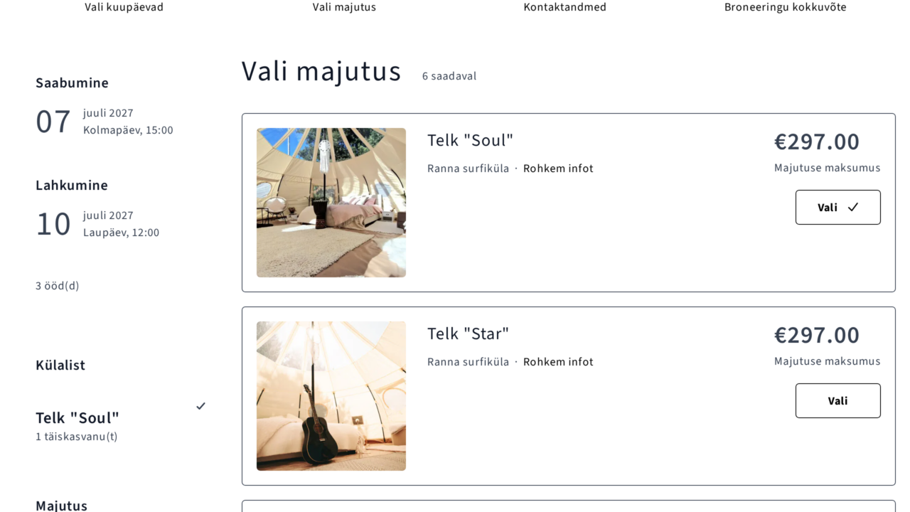 Ranna Surfiküla veebileht ja broneerimissüsteem