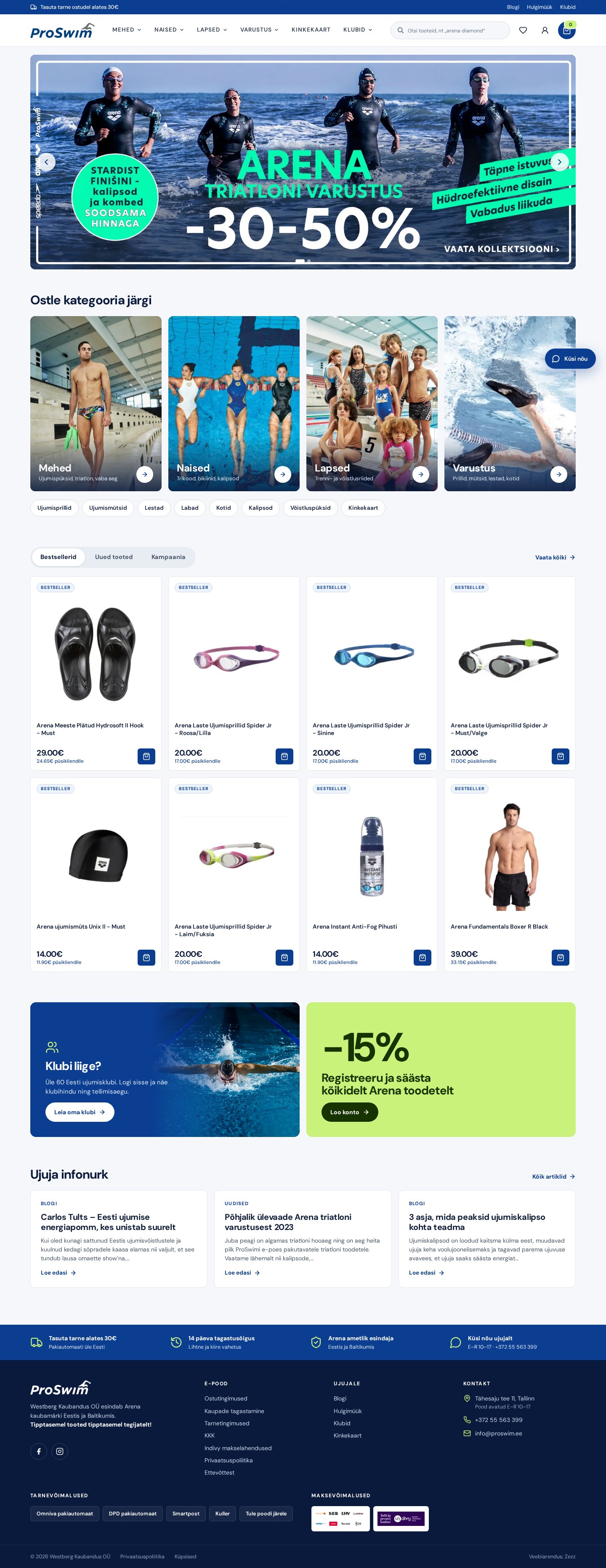 ProSwim e-pood: uus disain, klubihinnad ja laointegratsioonid